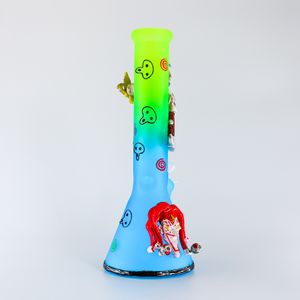 Wholesale borosilicate glass oil rigs for sale - Group buy thick glass bong beaker base hookahs hand painted artwork high strong borosilicate glass oil rigs strong water pipes glass bubbler