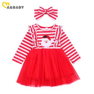 1-6Y Christmas Toddler Kid Baby Girl Red Dress Striped Santa Long Sleeve Tutu Party Dresses For Xmas Child Costumes 210515