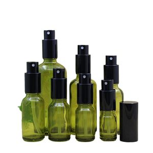 Empty Olive Green Spray Lotion Filling Glass Bottle Black Pump Lid Travel Cosmetic Packaging Container Vials 10ML 15ML 20ML 30ML 50ML 100ML