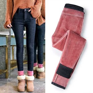 Frau Hosen 2021 Neue Mode Frauen Mädchen Thermik Fleece Denim Leggings Warme Schlank Stretch Hosen Hosen Jeans Mujer Pantalones H0908