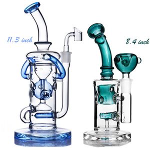 Zwei Arten Shisha Blau Dunkelgrün Fab Egg Dab Rigs Glas Wasserbong Recyler Rauchen mit 14,4 mm