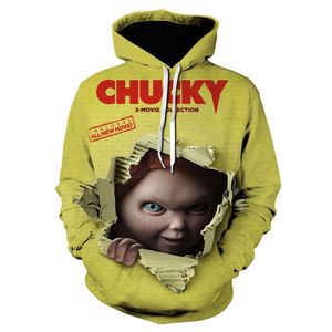 Męskie bluzy bluzy 2021 Est Horror Movie Chucky 3D Drukowane nastolatki Moda Klaun Kapturem Odzież Odzszewa Harajuku Hoodie