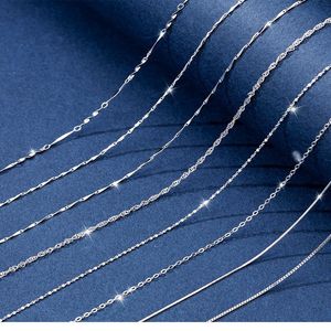 Kedjor Äkta 100% 925 Sterling Silver Halsband Ingot Twisted Trace Belcher Snake Bar Singapore Box Chain
