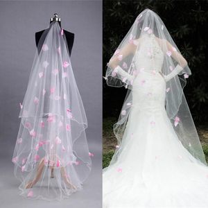 Veli da sposa 300 cm Uno strato Velo da sposa bianco Petali lunghi rosa Per la sposa Accessori per il matrimonio Velos De Noiva Q4
