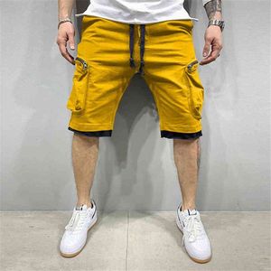 Sommargymnastik Snabbtorkande Shorts Casual Fitness Streetwear Mäns Jogging Kort Byxor Män Multi-Pocket Sport Casual Hip Cargo Short G1209