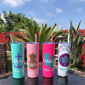 com palha 20oz sublimação skinny straight tumblers em branco caneca de aço inoxidável branco caneca de vácuo esporte garrafas de água cônica DIY DIY Canecas Tiktok Estilo H52401