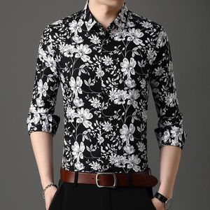Men's Casual Shirts Floral Print Long Sleeve For Business Slim Formal Dress Shirt Social Party Male Clothes Street Chemise Homme