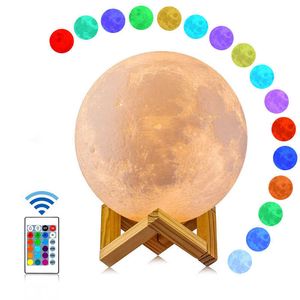 3D Print Moon Lamp Kids Night Light Galaxy Lamp Room Moonlight Touch Remote Control USB Rechargeable Table Desk Lamp For Home Y0910