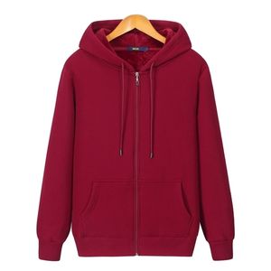 Winter Plus Men Hoodie Velvet толстый чистый хлопок сплошной цвет теплые и мягкие дамы на молнии повседневные толстовка 211230