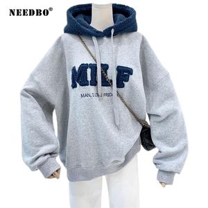 Revilbo Milf Hoodie의 스웨터 편지 인쇄 양모 풀오버 느슨한 한국식 재킷 전체 슬리브 캐주얼 탑 211104