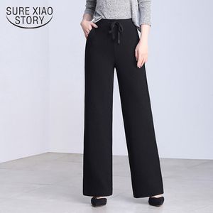 Strip Knitted Wide-legged Autumn Fashion Plus Size Women Drag Long Straight Pants Trousers 7260 50 210417