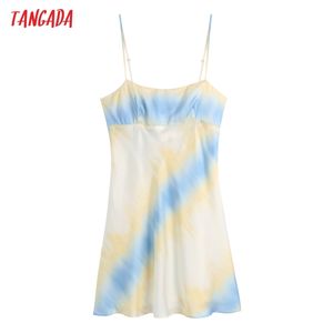 Summer Fashion Women Tie Dyed Print Strap Sleeveless Backless Female Mini Dress BE581 210416