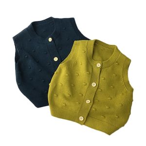Primavera nuovi vestiti per bambini Bella pompon design ragazze gilet in maglia cardigan monopetto ragazzi maglione senza maniche bambini top 210413