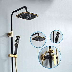 Schwarzgold Badezimmer-Duscharmatur-Set, Wandmontage, Regen-Mischbatterie, Badewanne, 3-Wege-Sets