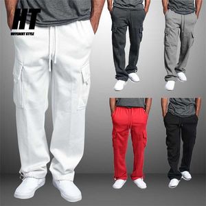 Męska odzież sportowa joggers trening fitness trening ładunkowy luźny elastyczna talia spodnie marki bawełniane oddychające mięśnie spodnie 211112