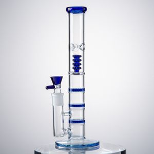 13 Inch Hookahs Straigt Tube Oil Dab Rigs High Quality Honeycomb Birdcage Perc Glass Bong Triple Percolater Transparent Water Pipes With Bowl Or Banger