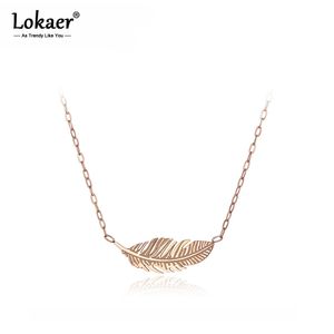 Lokaer Classic Stainless Steel Chains Chokers Necklace Rose Gold Color Feather Neckalces Bridal Wedding Jewelry N18032