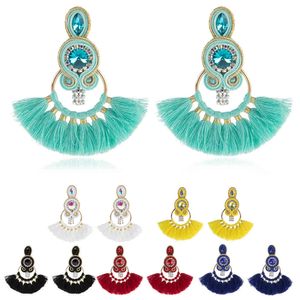 KpacoTa jewelry Tassel Drop Earrings Ethnic boho weave large Hoop Soutache earring white blue colorful women gift 2020