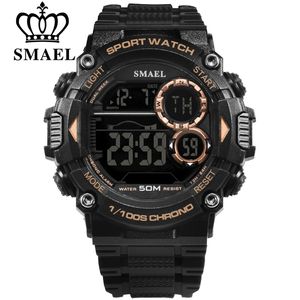 SMAEL Mens Sport Waterproof Watches LED Display Luminous Shock Resistant Date Display Alarm Military Men Watche X0524