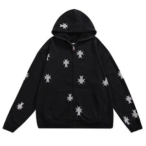 2022 Harajuku Rhinsetone Cross Streetwear Hoodie Hoodies Mens and Womens Retro Stranger Things Black Oversize Casual hoodie