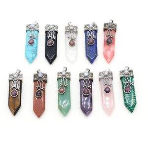 Natursten 7 Chakra Charms Arrowhead Shape Pendulum Pendant Rose Quartz Healing Reiki Crystal Hitta för DIY Halsband Smycken 16x57mm