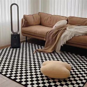 Mattor Checkerboard Furry Large Area Rugs For Living Room Non-Slip Kid Play Mat Soft Bedside Black Rug Floor Bedroom Decor
