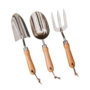 Manuell trädgård Rake Small Gardening Shovel Wood Handle Mini Digging Plough Hand Tools Set