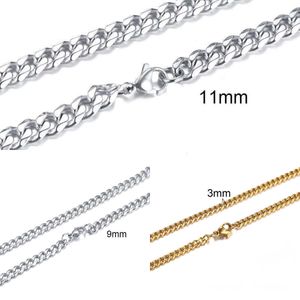 Cuban Men's Mesh Necklace, Long, Gold Plated Stainless Steel, 11mm Q0809