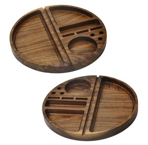 Round Shape Natural Wooden Rolling Tray Household Smoking Accessories With Groove Diameter 218 MM Tobacco Roll Trays Cigarette SN2677