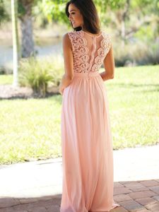 Lace Bridesmaid Dress Chiffon Blush Wedding Party Gowns Garden Style Floor Length