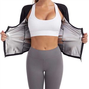 Kvinnor Bastu Shaper Vest Thermo Sweat Shapewear Tank Top Bantning Vest Midja Trainer Korsett Gym Fitness Hot Workout Zipper Shirt H1018