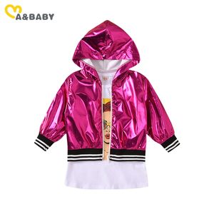 18M-8Y Mode Kleinkind Kind Mädchen Kleidung Set Laser Langarm Jacken Mäntel + Cartoon Kleid Coole Kinder Kostüme 210515