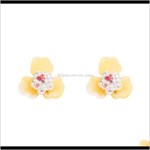 Charm Jewelry Drop Delivery 2021 S925 Sier Needle Anti-Allergy Resin Flower Five-Pointed Star Crystal Inlaid Pearl Earrings Female Temperamen