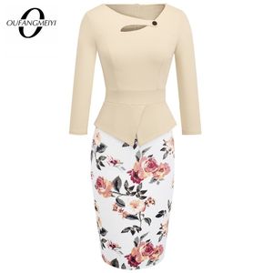 Eleganta kvinnor Business Floral Print Tunika Bodycon Sheath Casual Pencil Dresses Plus Size EB288 X0521