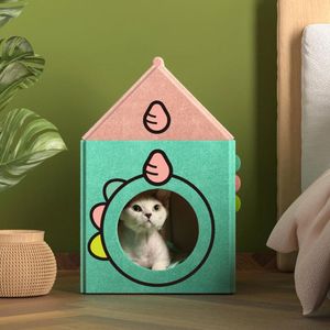 Sevimli Küçük Köpek Evleri toptan satış-Kedi Yatakları Mobilya Sevimli Ev Sonbahar Kış Küçük Köpek Kaymaz Kennel Pet Hayvan Sıcak Kısa Peluş Yuva Yavru Yavru Kedi İnteraktif Uyku