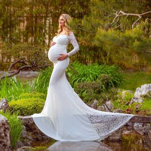 Sexiga spets mammaledräkt för baby duschar fotografera långa fancy graviditet maxi gown elegens gravida kvinnor fotografering prop x0902