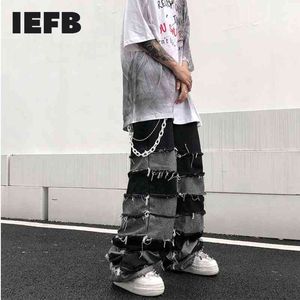 IEFB Tassel прямые брюки мужские моды сломанные широкие ноги хип-хоп джинсы для мужчин 2021 брюки пара свободная модная одежда 210330