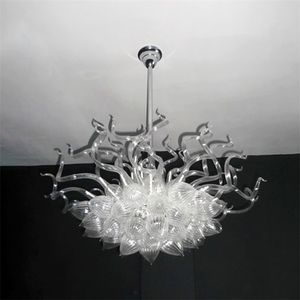Modern Suspension Chandeliers White Color Murano Glass Pendant Lamps Crystal Chandelier with Led Bulbs Lighting Villa Home Living Room Decoration 32X32 Inches