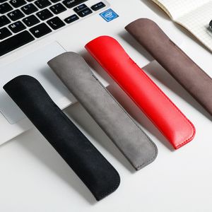 Svart Röd PU Läder Penna Väskor Ballpoint Pen Case Singel Pennor Hållare På Office School