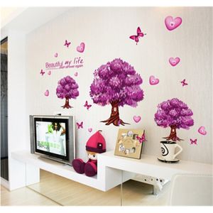 viola albero amore farfalla Fiore Wall Sticker per TV divano scuola materna soggiorno Camera da letto Home Decor decorazione di nozze AY9228 210420