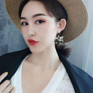 SJCHO-114 Korean brand designer luxury jewelry flash geometric woven bee pearl long earrings ladies