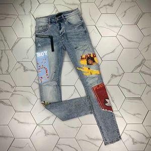 Ph368 män nödställda rippade magra jeans mode mens jeans smala motorcykel moto cyklist kausal män denim byxor hip hop män 257w