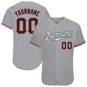 Custom Grey Black-Red Authentic Baseball Jersey