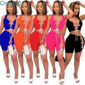 Mulheres Mulheres Tracksuits Designer Casual Sexy Sem Mangas Vest Shorts Corda Cor Sólida Cor 2 peças Sets Plus Size Roupas Outfis