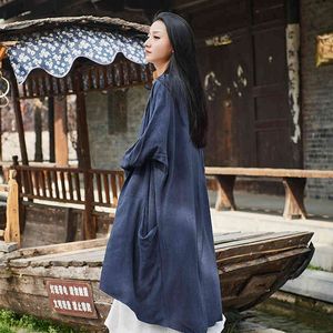 Johnature Style National Style Coat Cotton Linen Women Trench Spring Casual Solid Plus Size Women Vintage Trench 210521