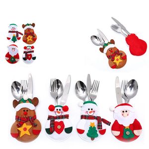 Christmas Knife Fork Cover Cartoon Santa Snowman Elk Tableware Holder Bag Holiday Home Table Decoration Accessories Kitchen