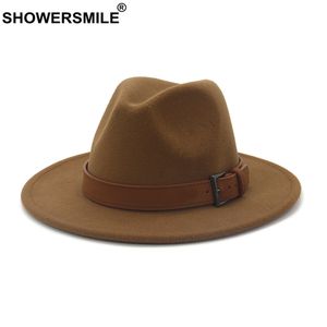 Khaki Damen Woll-Fedora-Hut mit Ledergürtel Panamahut Winter Herbst Breite Krempe Jazz Trilby Männliche Sombrero-Kappe