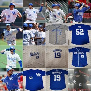 Niestandardowe UK Kentucky Wildcats Szyte Baseball Jersey 50 Mason Hazelwood 14 Zack Thompson 5 T.J. Collett 18 A. J. Reed 2 Austin Schultz 28 Oraj Anu 1 John Rhodes 47 Ryan Ritter