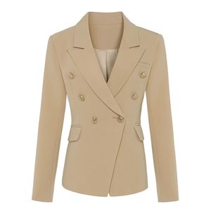 Высочайшее качество Стильный классический дизайнер Blazer женские двубортные металлические кнопки льва Blazer куртка наружный износ Khaki 211212