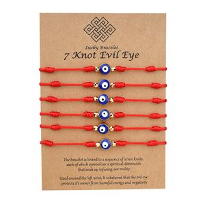 Evil Blue Eye 7 Knot Lucky Bracelets Adjustable Red String Amulet for Women Men Little Boys & Girls